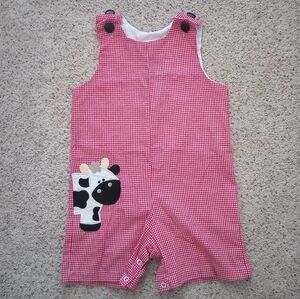 Red Gingham Plaid Cow Overalls
